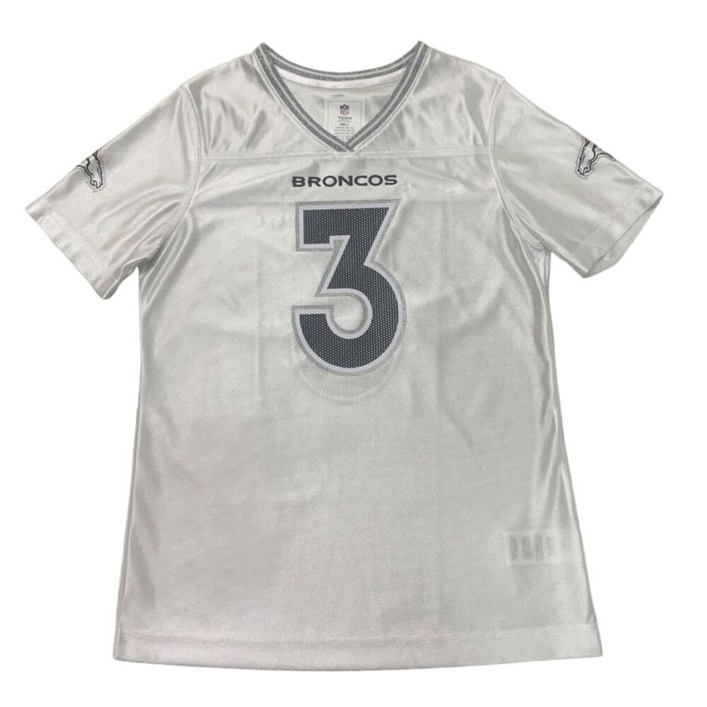 NFL Denver Broncos Russell Wilson #3 Girls White Glitter Trim Jersey, Large